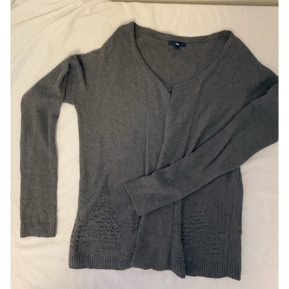Gap Women's Gray Solid V-Neck Cardigan Sweater Long Sleeve Knit Size S